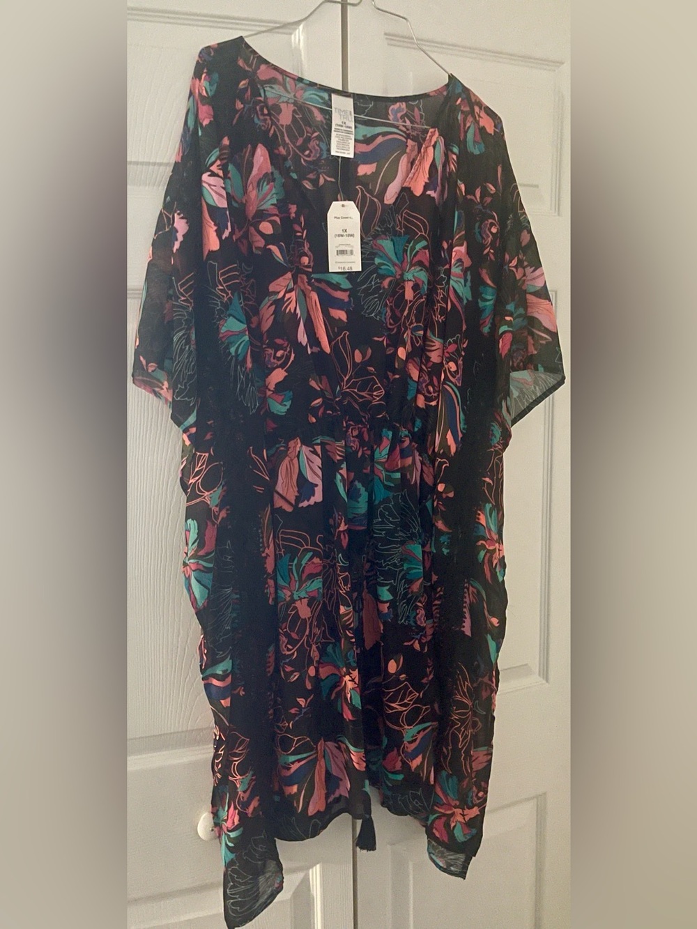 NWT Time and Tru Plus Size 1X Floral Chiffon Swim Coverup Dress